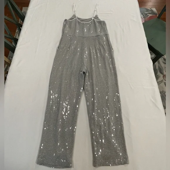 Anthropologie | Claudette Sequin Jumpsuit | Size 6 | Silver - Picture 11 of 14